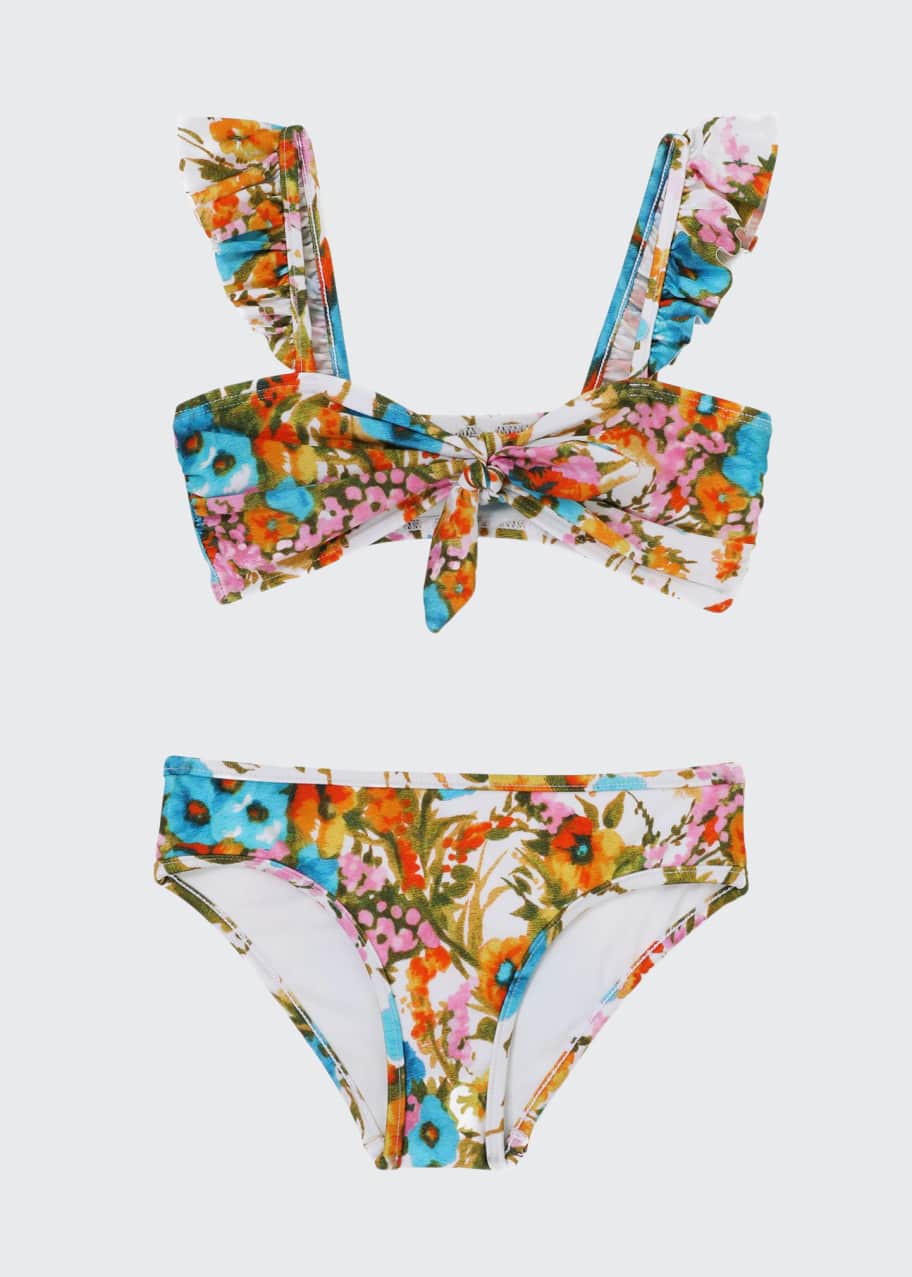 Zimmermann Girl's Estelle Floral-Print Ruffle 2-Piece Bikini Set, Size ...