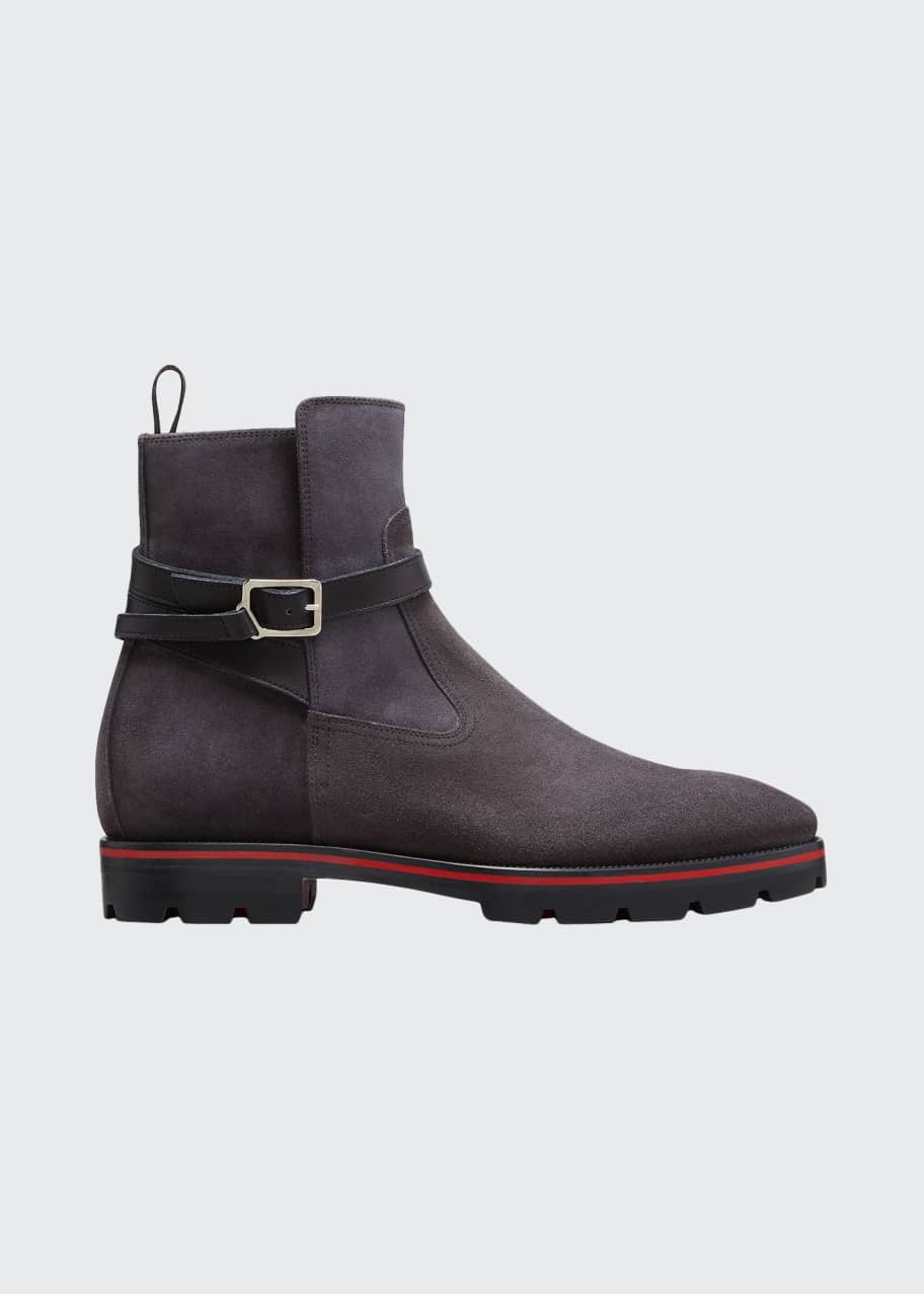 Christian Louboutin Men s Kicko Croc Suede Red Sole Chelsea Boots