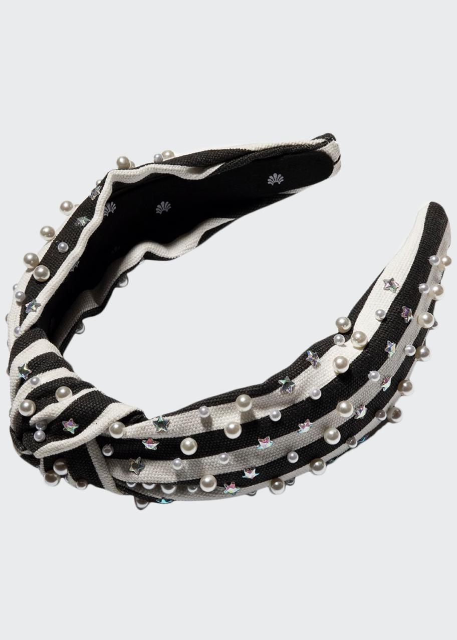 Lele Sadoughi Pearl Studded Black Knot Headband RARE Lele Sadoughi Pearls Jet Black Headband Gold Logo - Etsy main image 3
