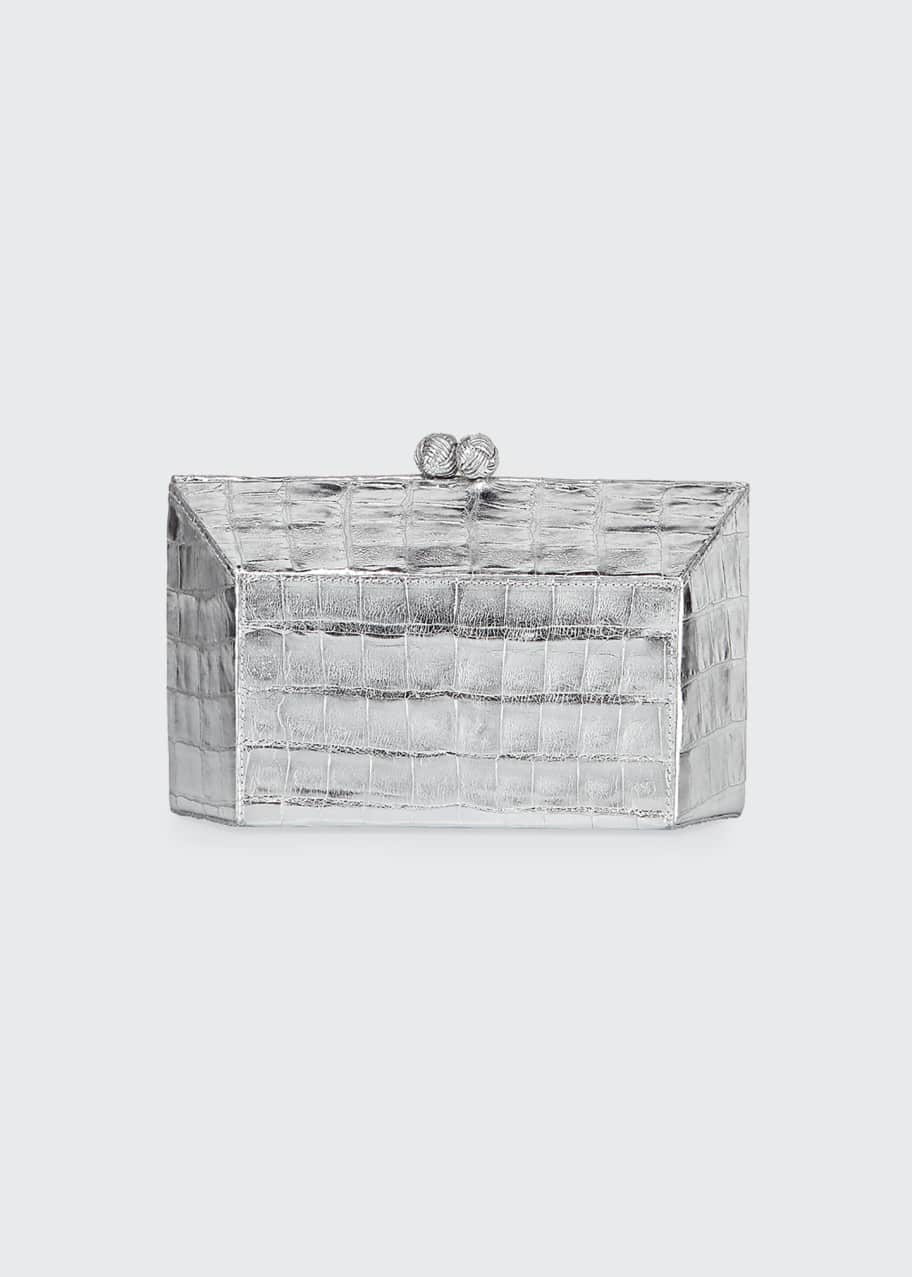 Image 1 of 1: Geo Kiss-Lock Metallic Crocodile Minaudiere Clutch Bag