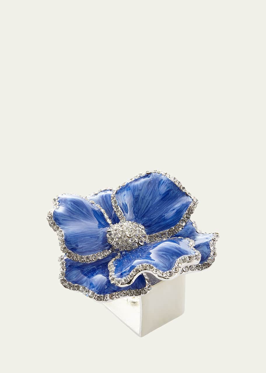 Image 1 of 1: Floral Crystal Napkin Rings, Set of Four, Blue