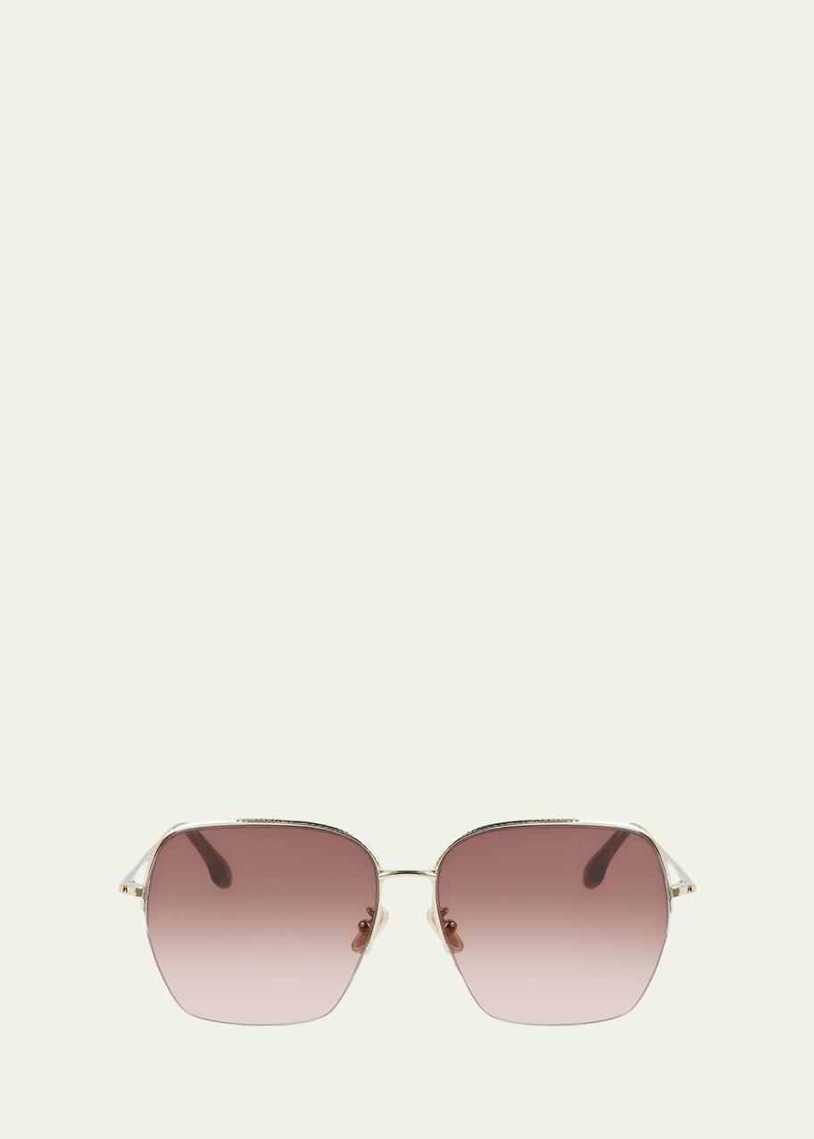 Victoria Beckham Hammered Oversized Square Metal Sunglasses 