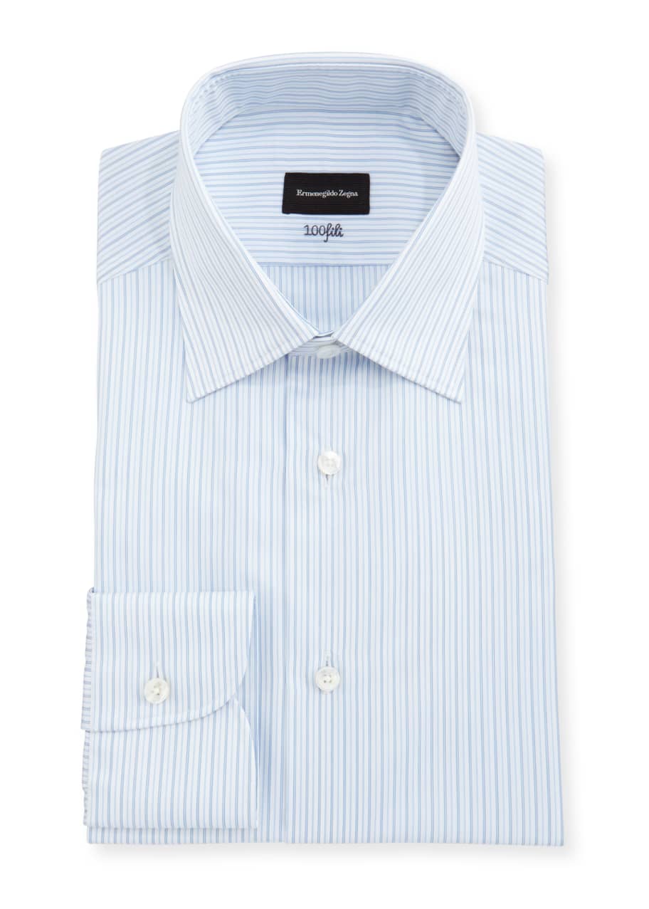 Ermenegildo Zegna 100Fili Striped Cotton Dress Shirt, White/Blue ...