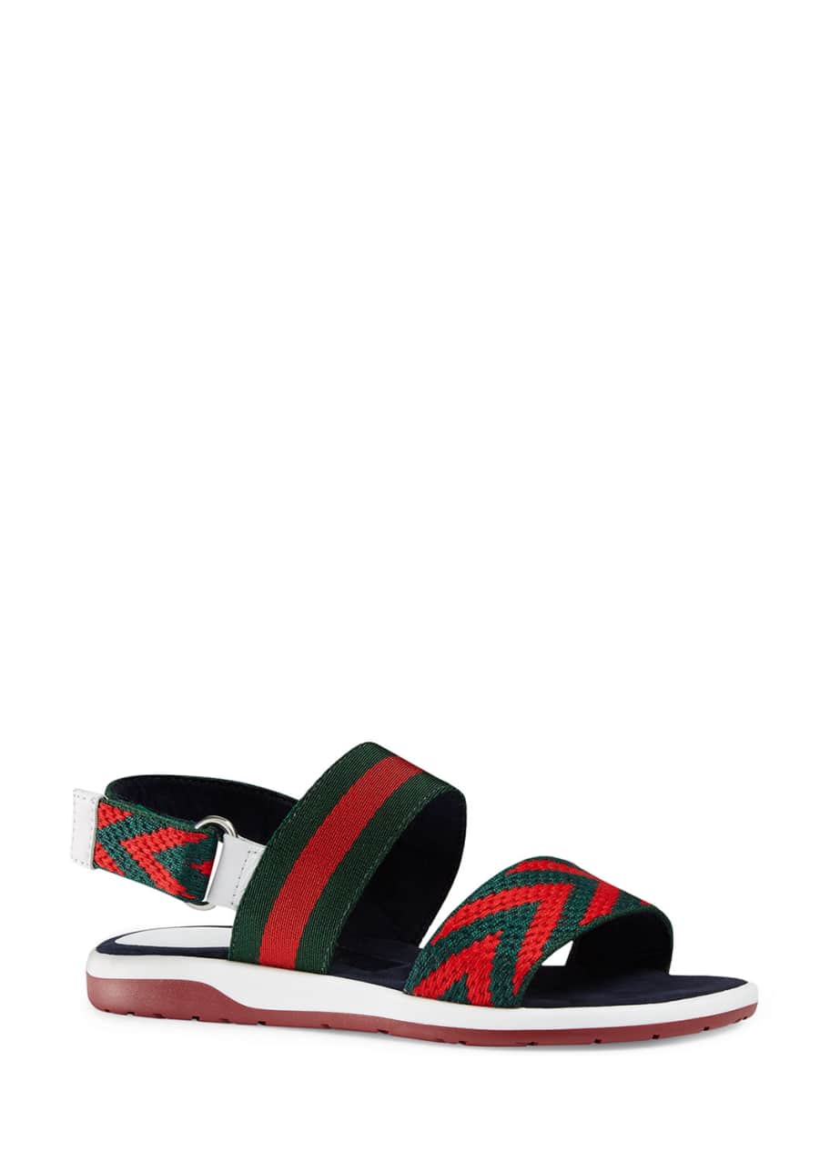Gucci Chevron Leather Sandal, Green/Red, Kids - Bergdorf Goodman