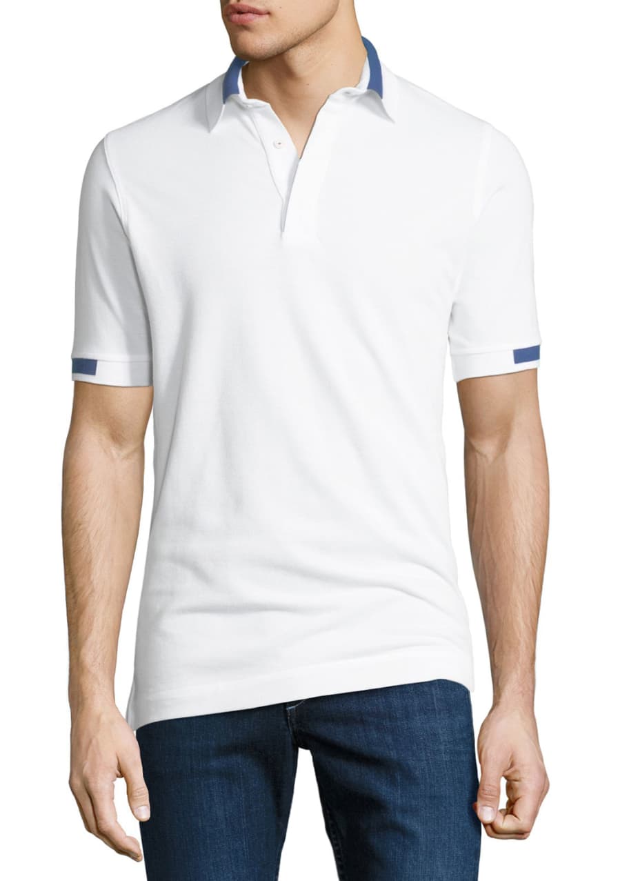 Kiton Men's Piqué Knit Cotton Polo Shirt, White - Bergdorf Goodman