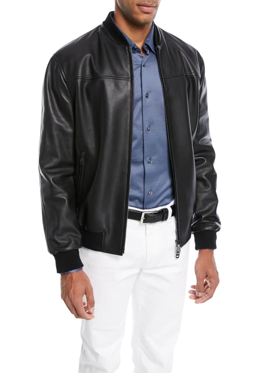 Brioni leather outlet bomber jacket