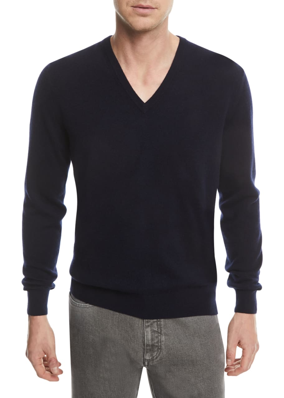 Image 1 of 1: Cashmere V-Neck Pullover Sweater