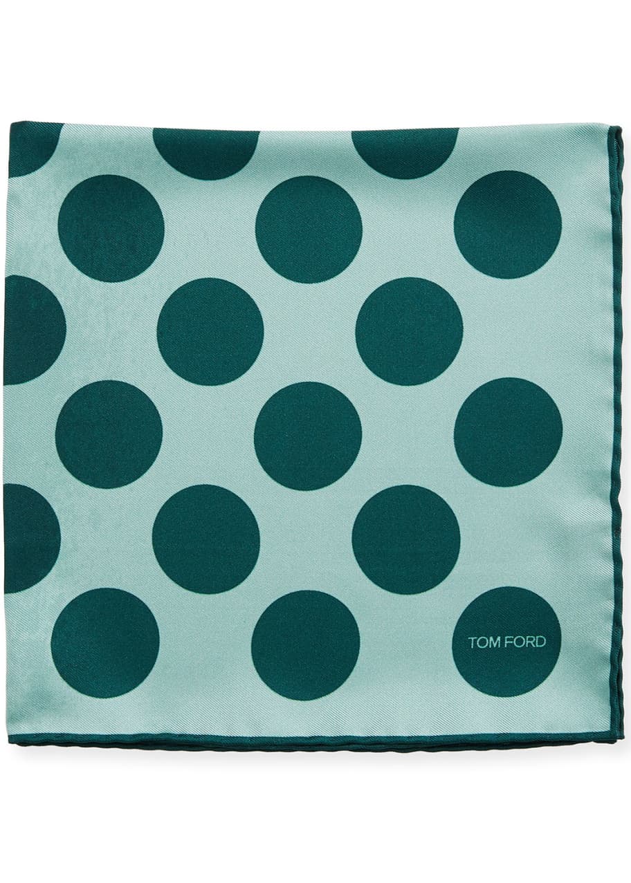 Image 1 of 1: Dotted Silk Pocket Square, Medium Green