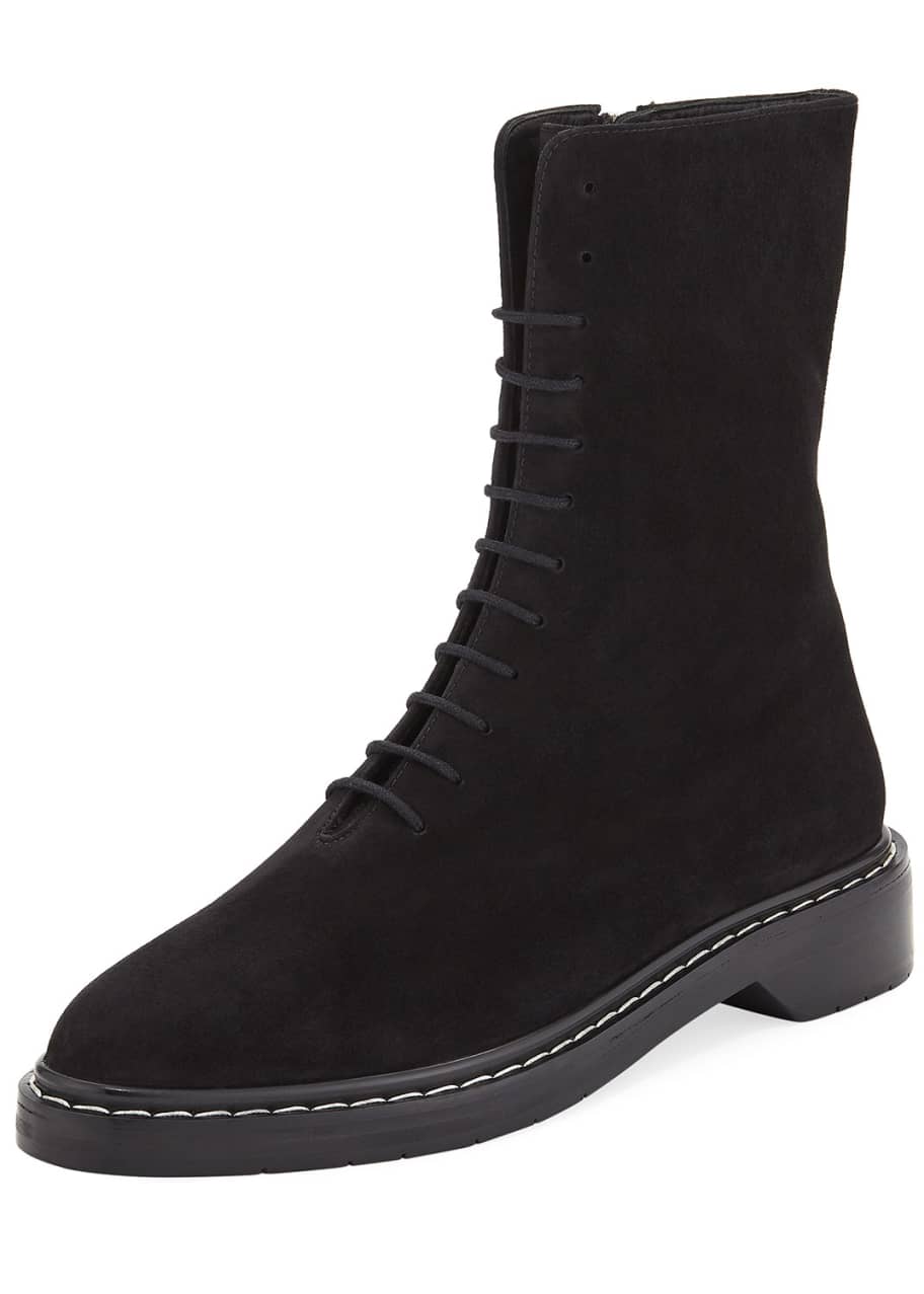Image 1 of 1: Fara Lace-Up Suede Combat Boot, Black