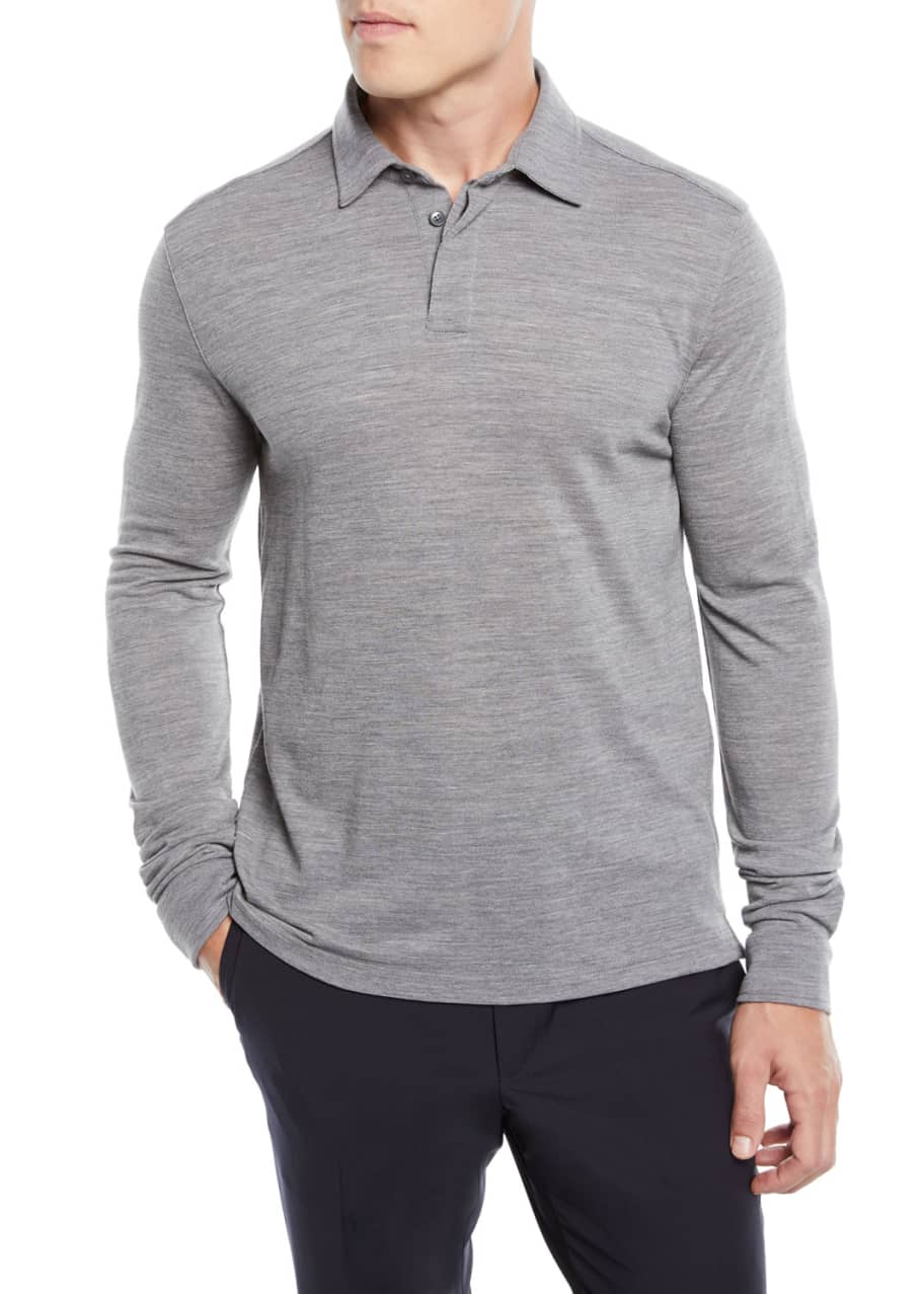 Z Zegna Long-Sleeve Wool Polo Shirt with Logo - Bergdorf Goodman
