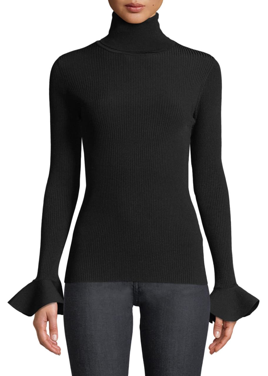 Valentino Turtleneck Long Sleeve Ruffle Cuff Viscose Stretch