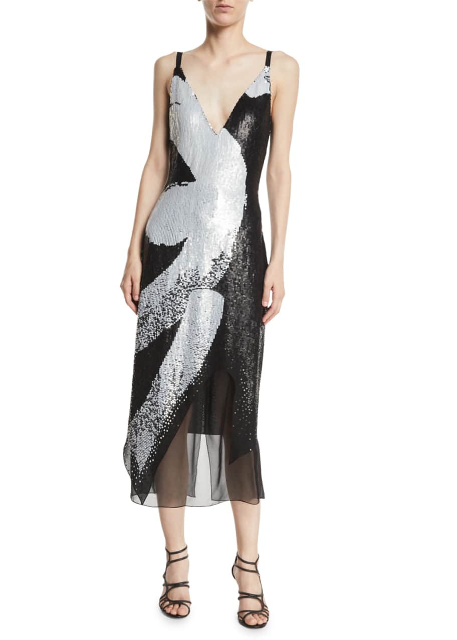 Image 1 of 1: Deep V Sequin Midi Cami Dress