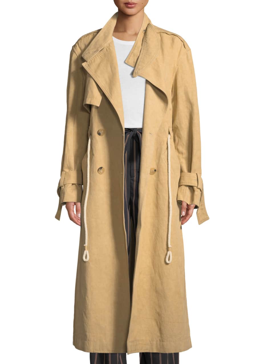 Vince Long Linen Cotton Drawstring Trench Coat Bergdorf Goodman