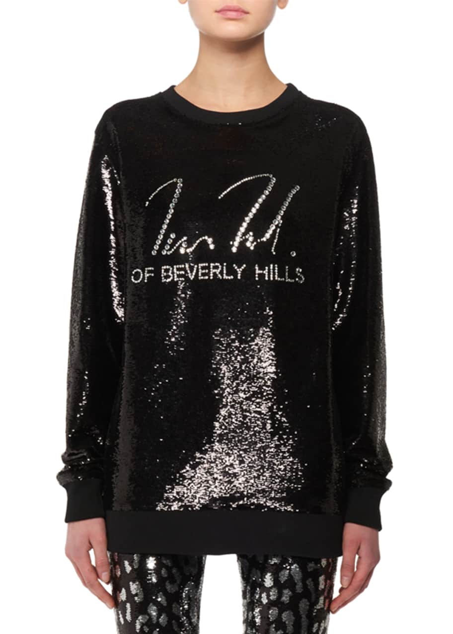 Image 1 of 1: Liquid-Sequin Crewneck Crystal-Embroidered Signature Sweatshirt