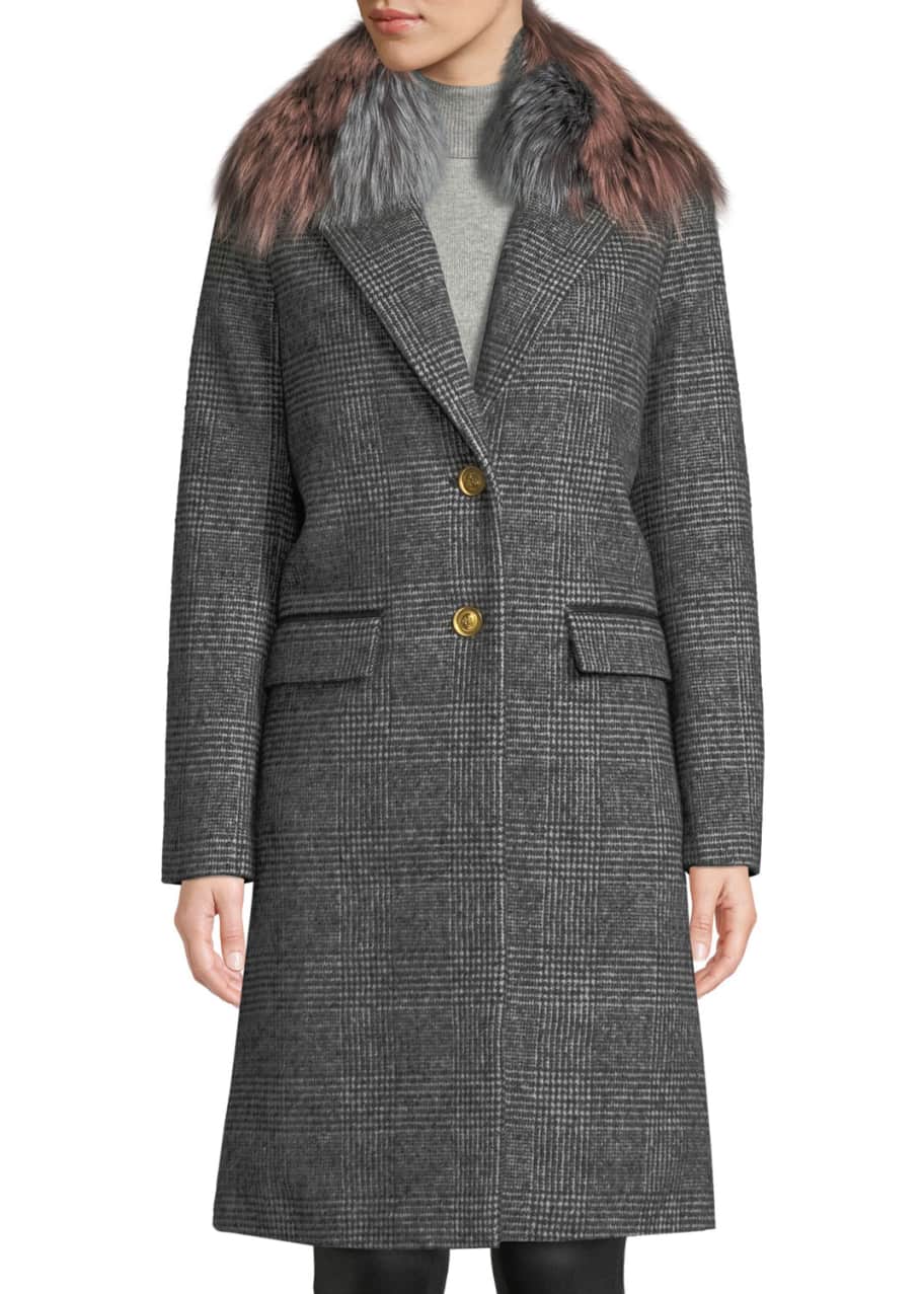 Henrita Wool Coat in Plaid w Removable Fur