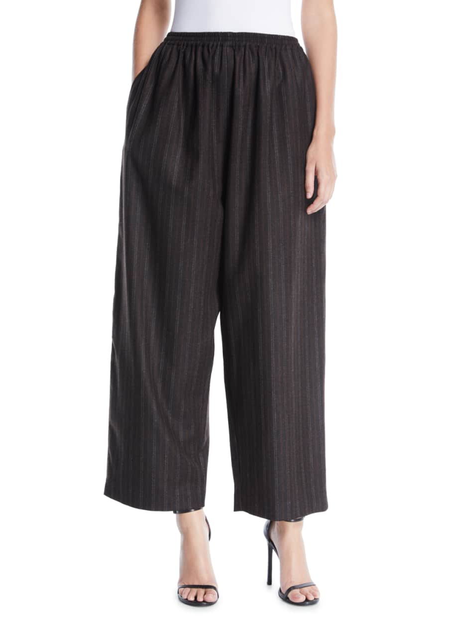 Image 1 of 1: Striped Wide-Leg Cashmere Trousers w/ Ankle Slit
