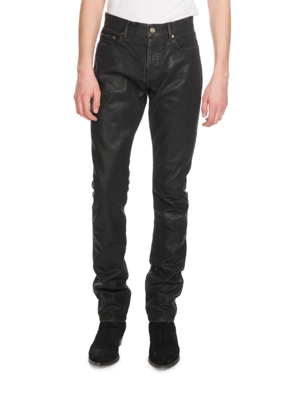 Saint Laurent Men's Oily Coated Slim-Fit Jeans - Bergdorf Goodman