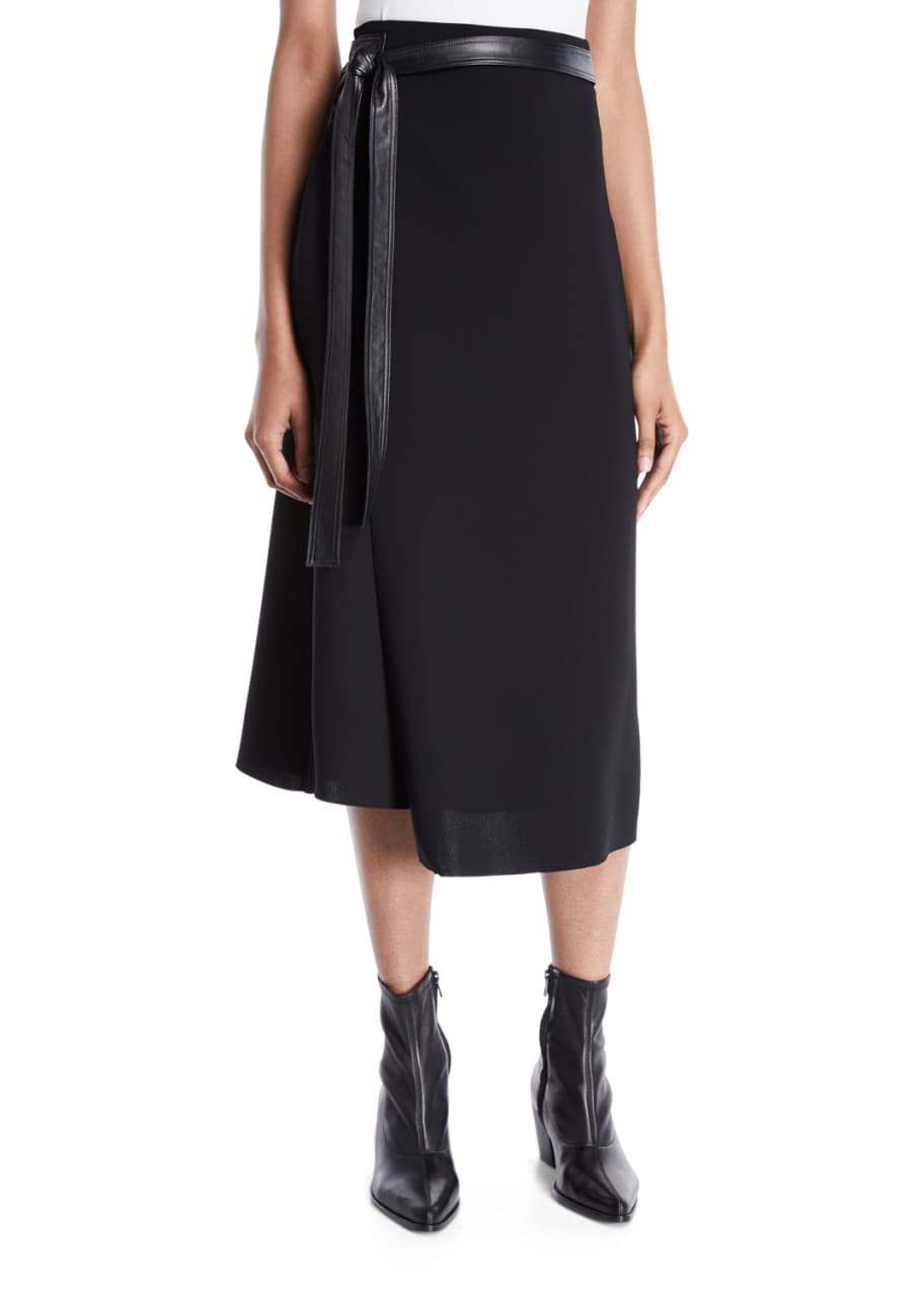 Vince belted outlet wrap midi skirt