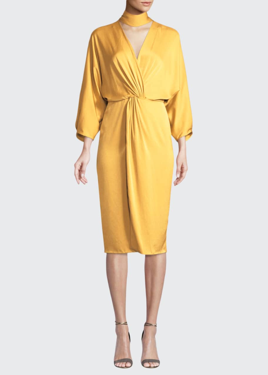 Twist Front Crepe Wrap Dress