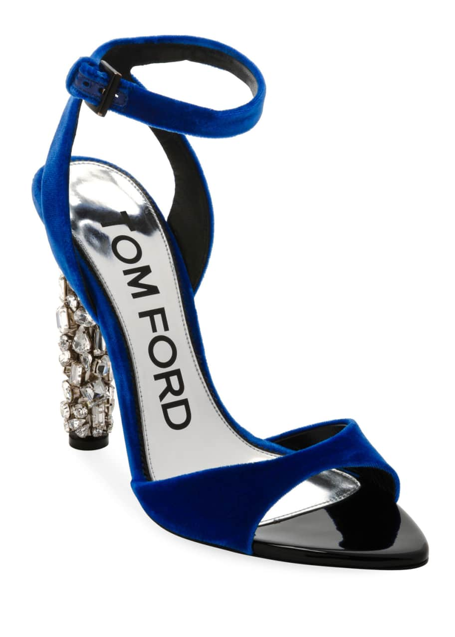 TOM FORD Velvet Ankle-Strap Sandal with Crystal Heel - Bergdorf Goodman