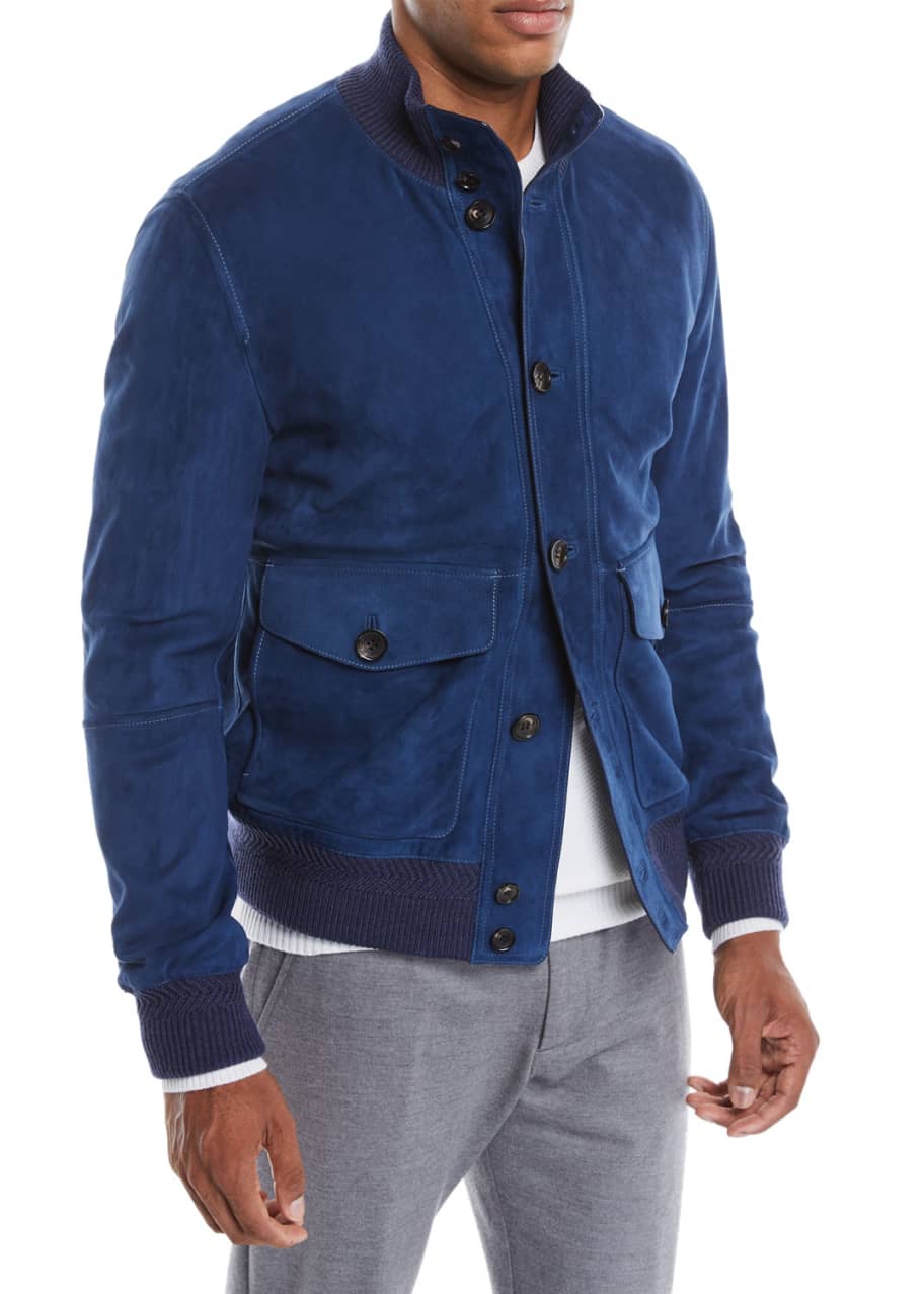 Zegna suede bomber jacket - Blue