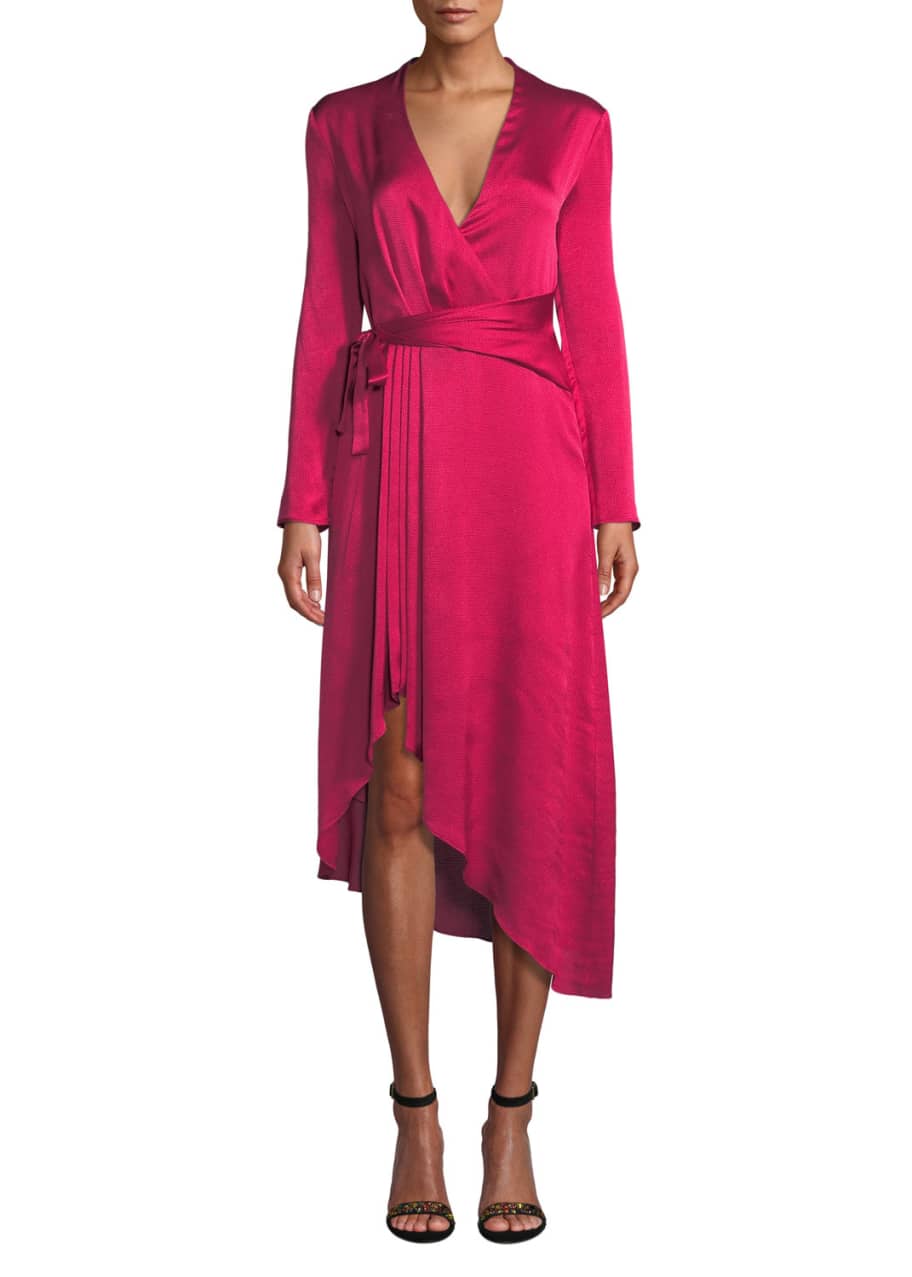 Image 1 of 1: Adisa Long-Sleeve Wrap Satin Dress