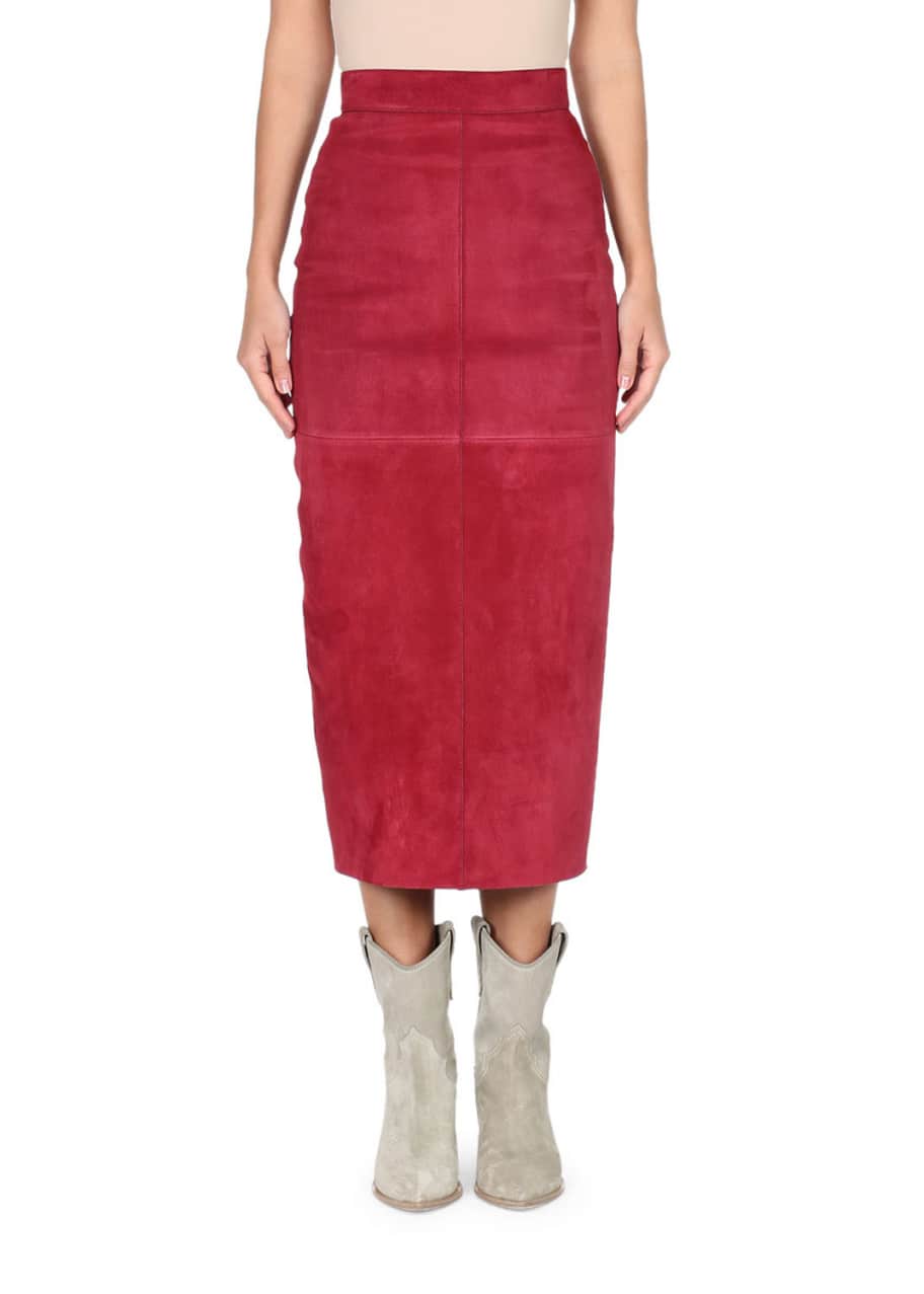 Image 1 of 1: High-Waist Suede Pencil Skirt