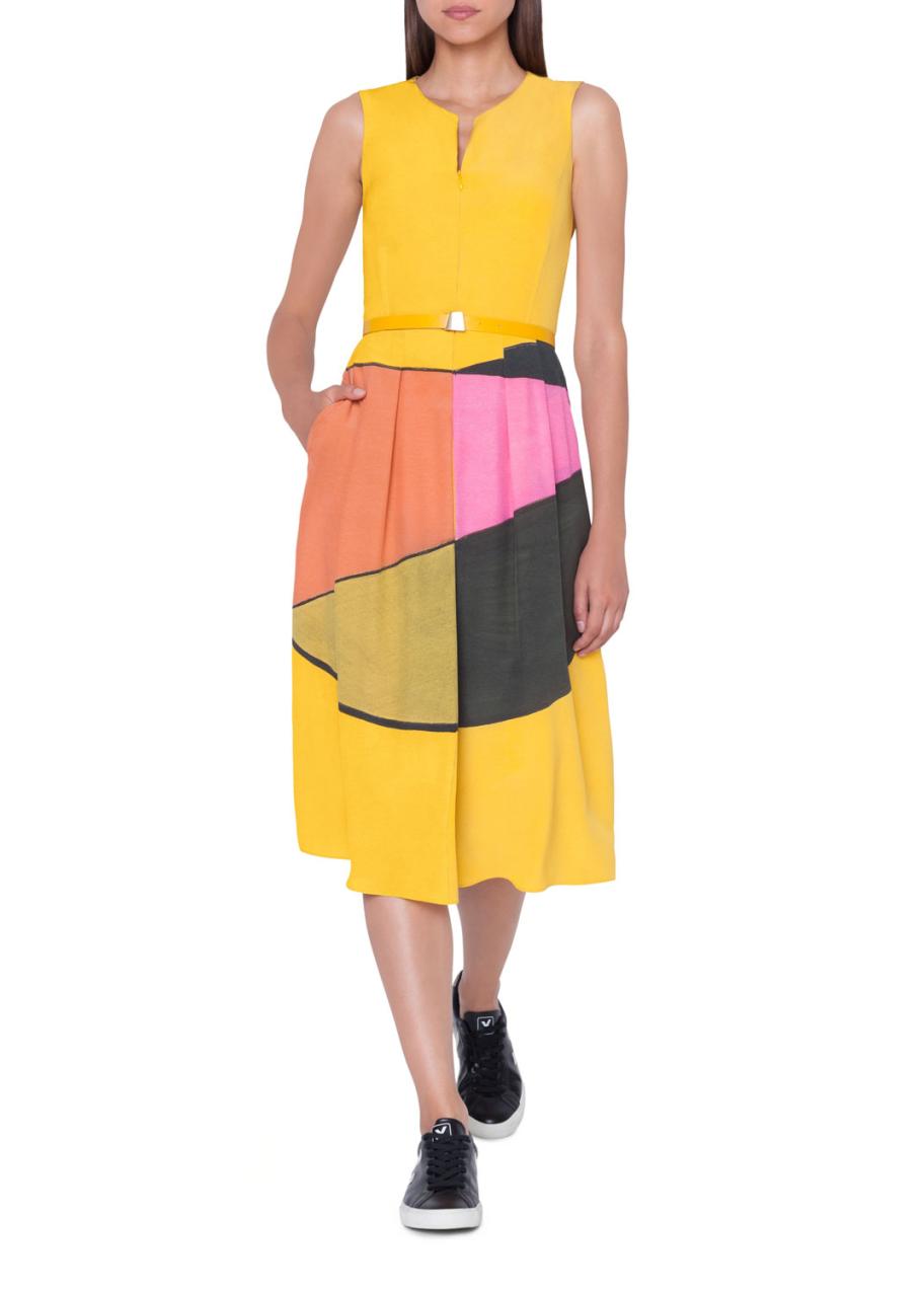 Akris Belted Sleeveless Sunrise-Colorblock Apron Dress - Bergdorf Goodman
