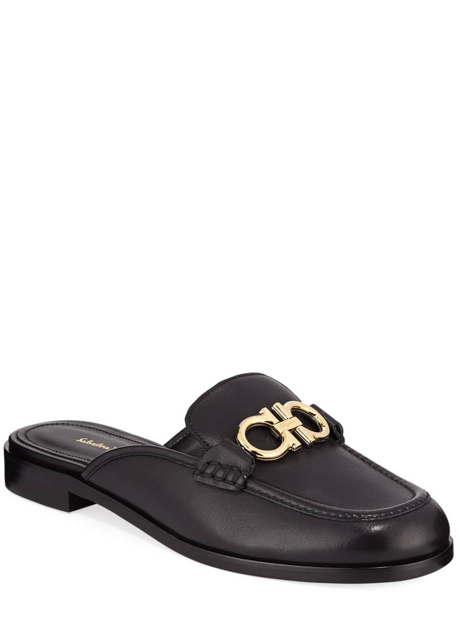 Salvatore Ferragamo Viggio Flat Leather Mule Loafers with Reversible Gancini Bit Bergdorf Goodman