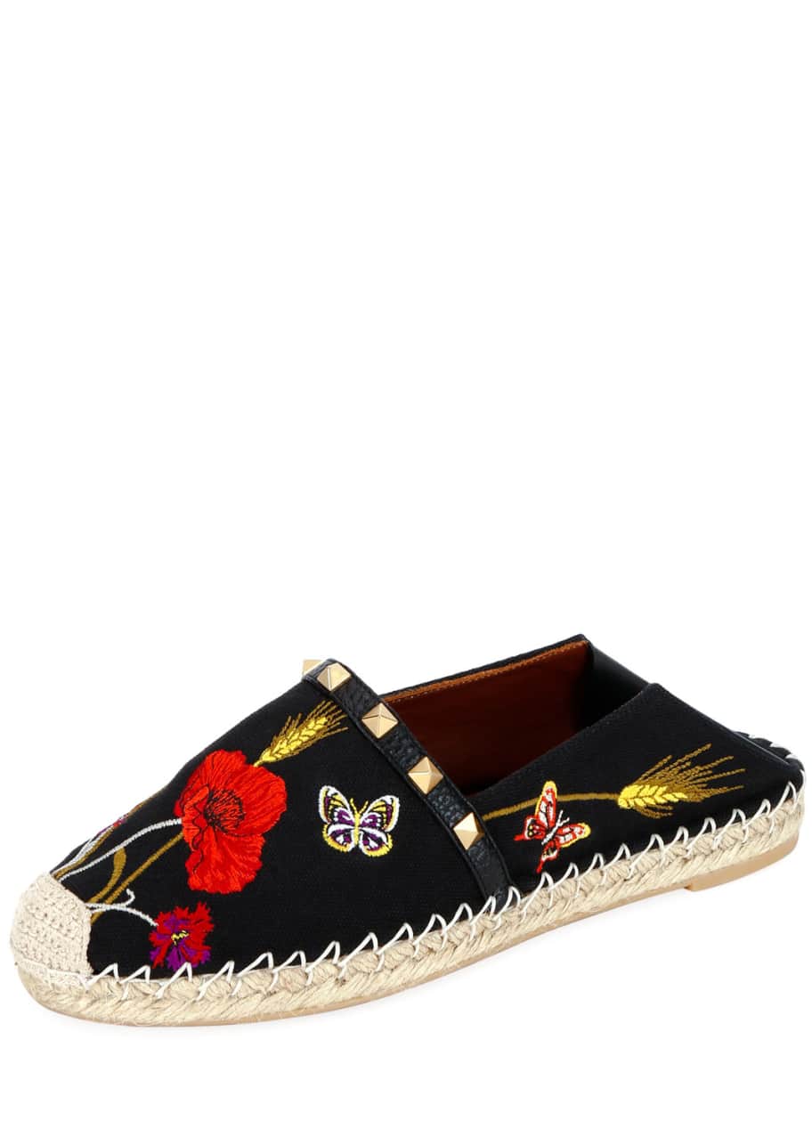 Image 1 of 1: Flower and Butterfly Embroidered Slide Espadrilles