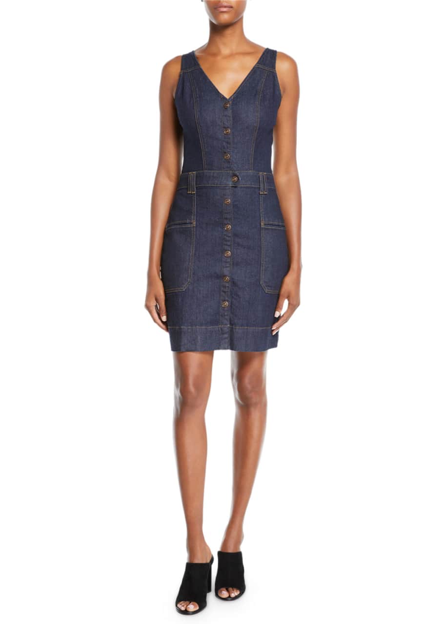 7 for all mankind Utility Button-Front Sleeveless Denim Short Dress ...