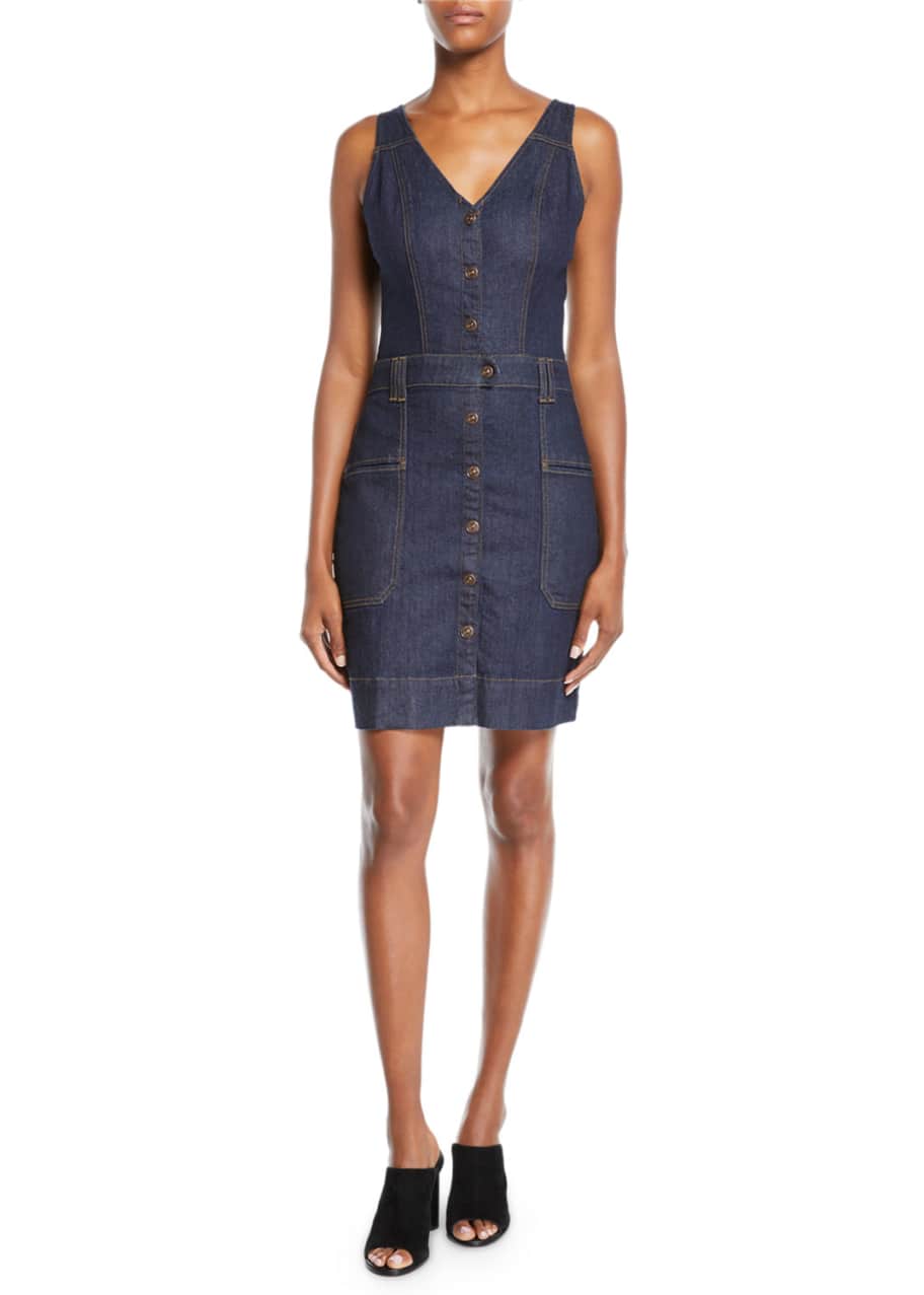 7 for all mankind Utility ButtonFront Sleeveless Denim Short Dress