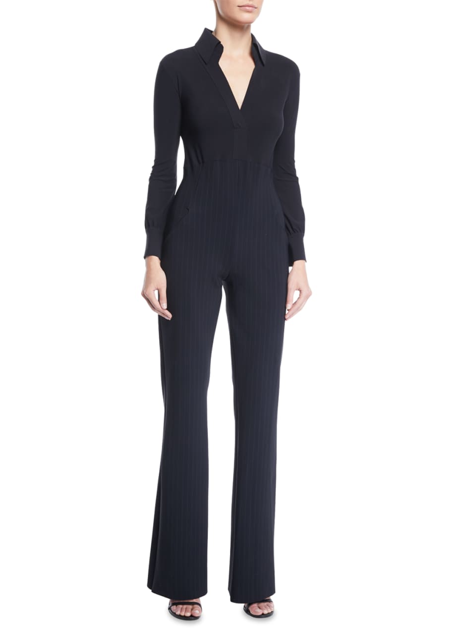 Chiara Boni La Petite Robe Yelena Pinstripe Collared Jumpsuit Bergdorf Goodman