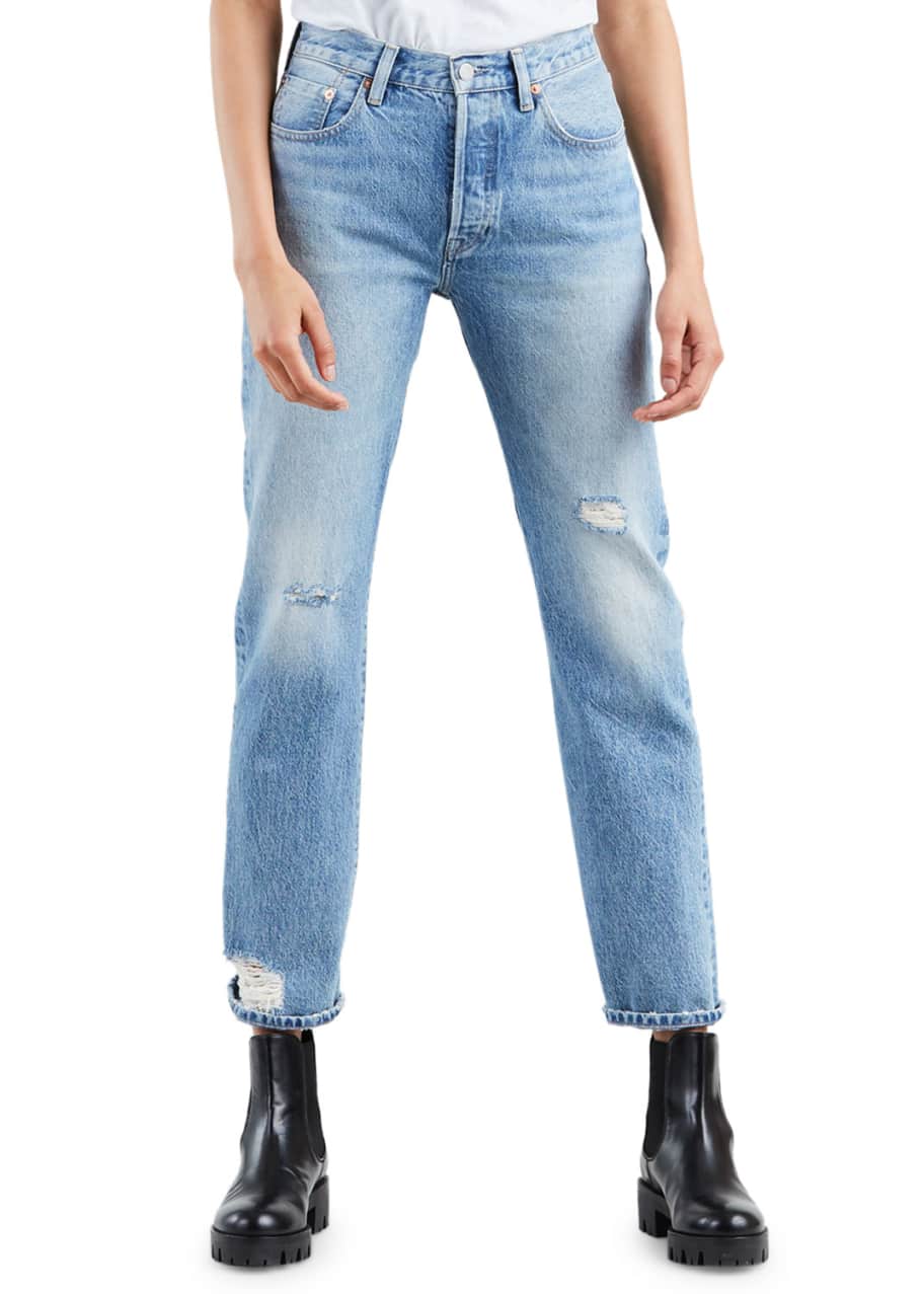levi's 501 high rise straight leg crop jeans in blue