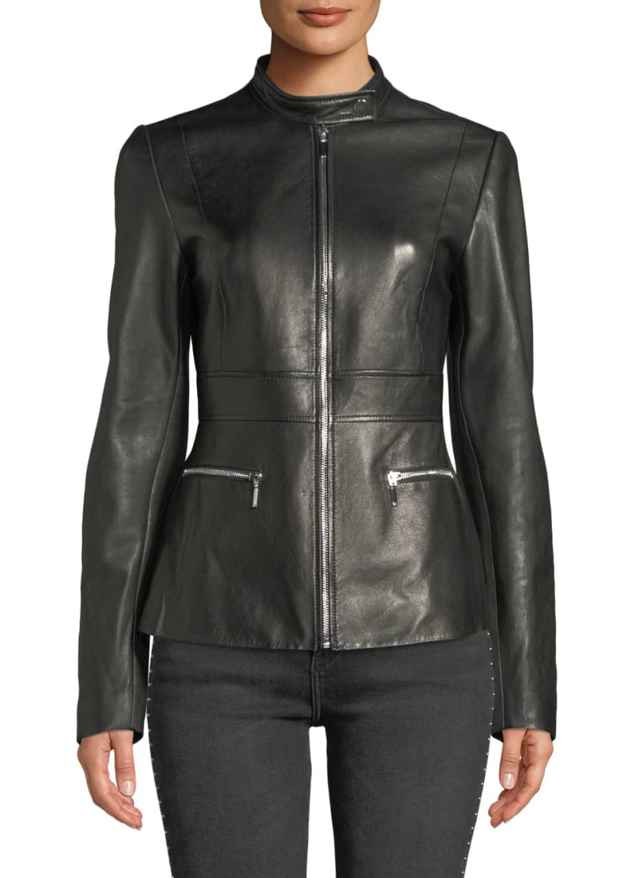 Elie Tahari Deepa Zip-Front Leather Jacket - Bergdorf Goodman