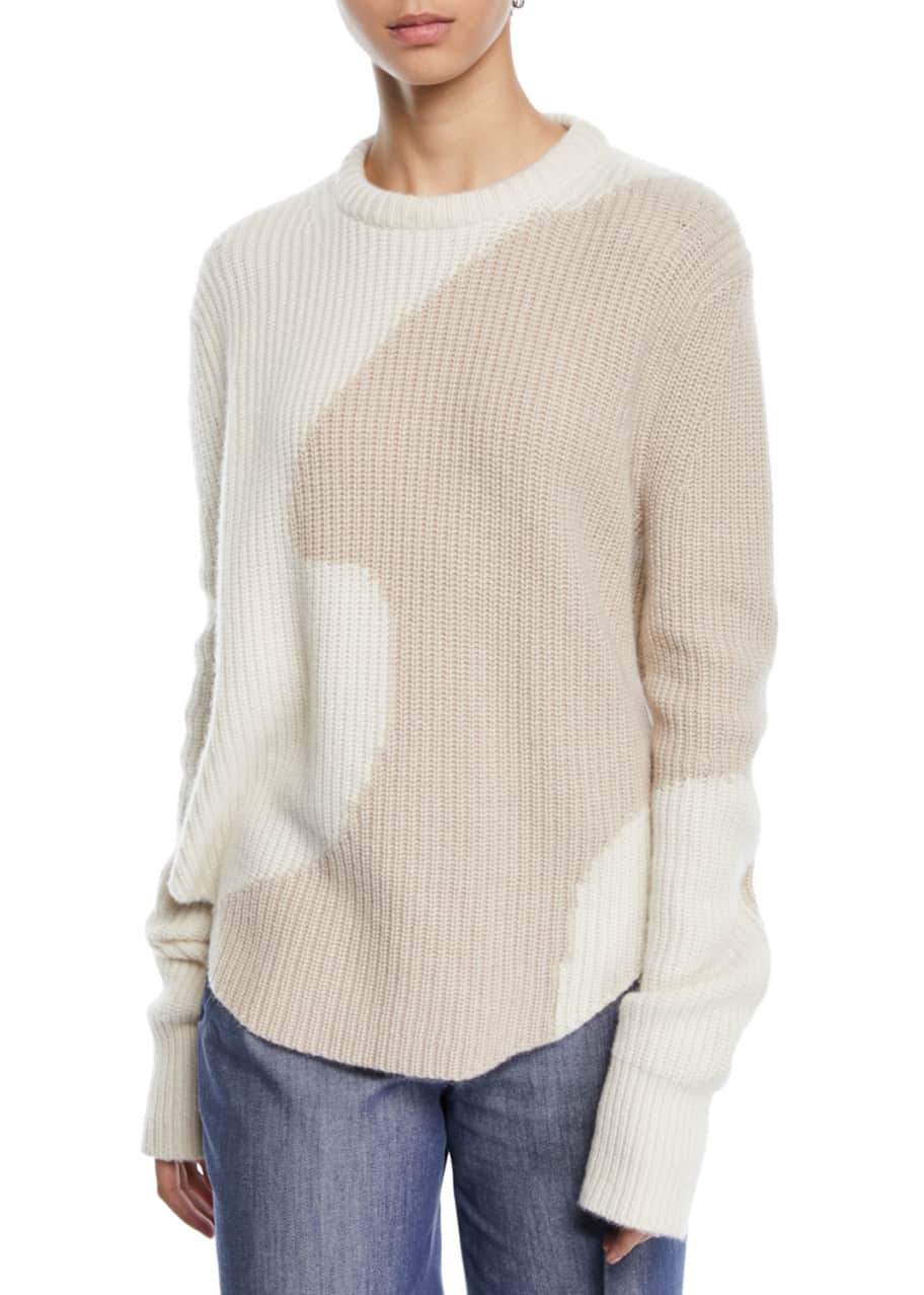 Derek Lam Intarsia Crewneck Cashmere Sweater w/ Shirttail Hem ...