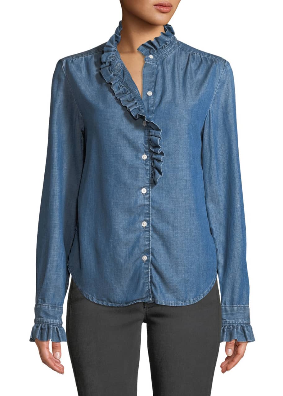 Frame ruffle denim shirt clearance