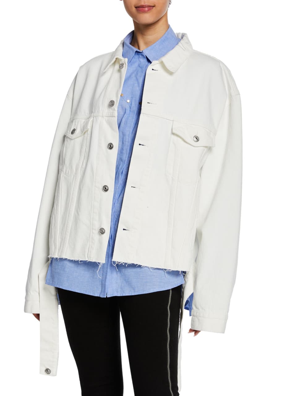 Image 1 of 1: Oversized Vintage Cutout Denim Jacket, White