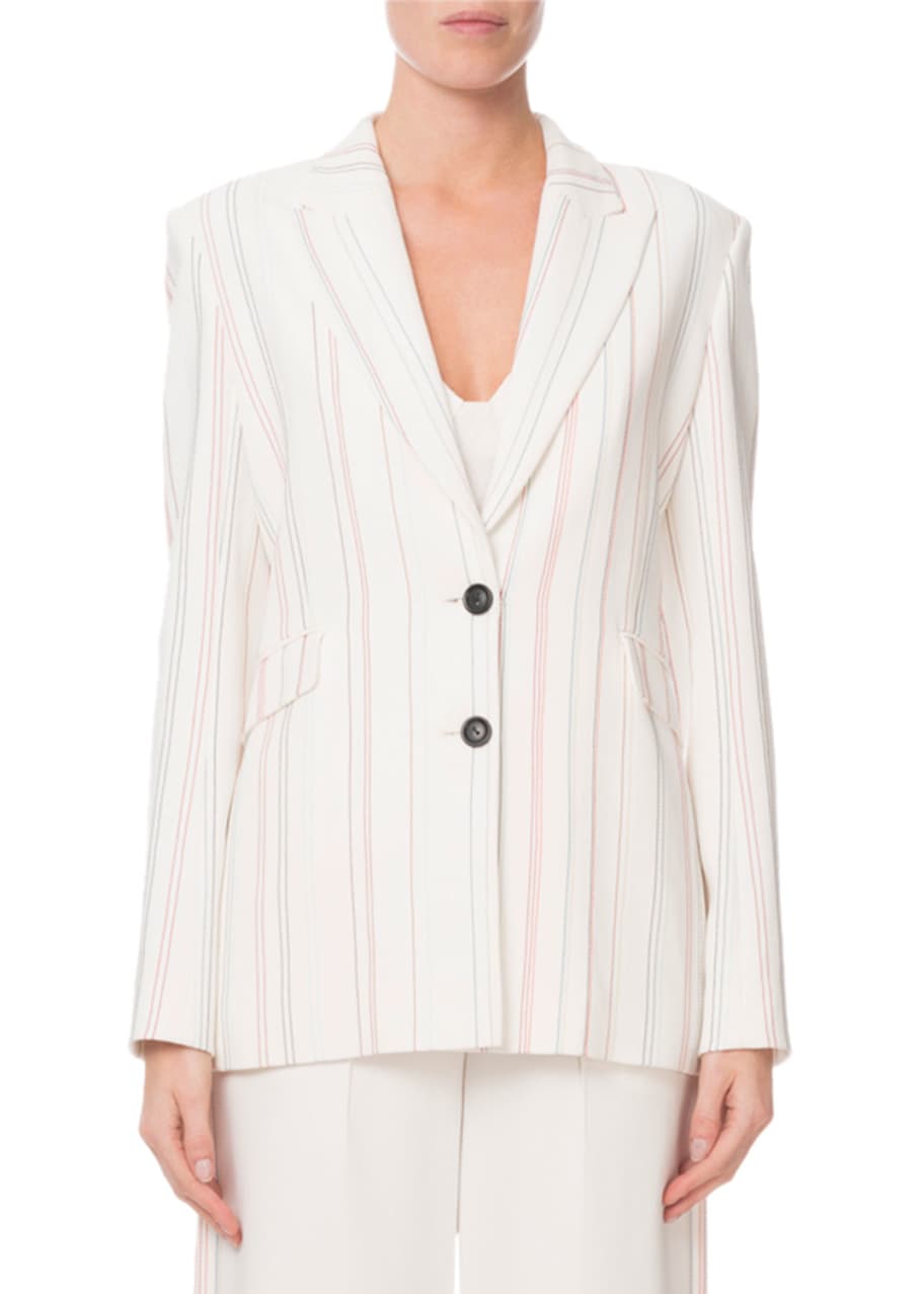 Roland Mouret Neyman Topstitch Embroidered Striped Blazer