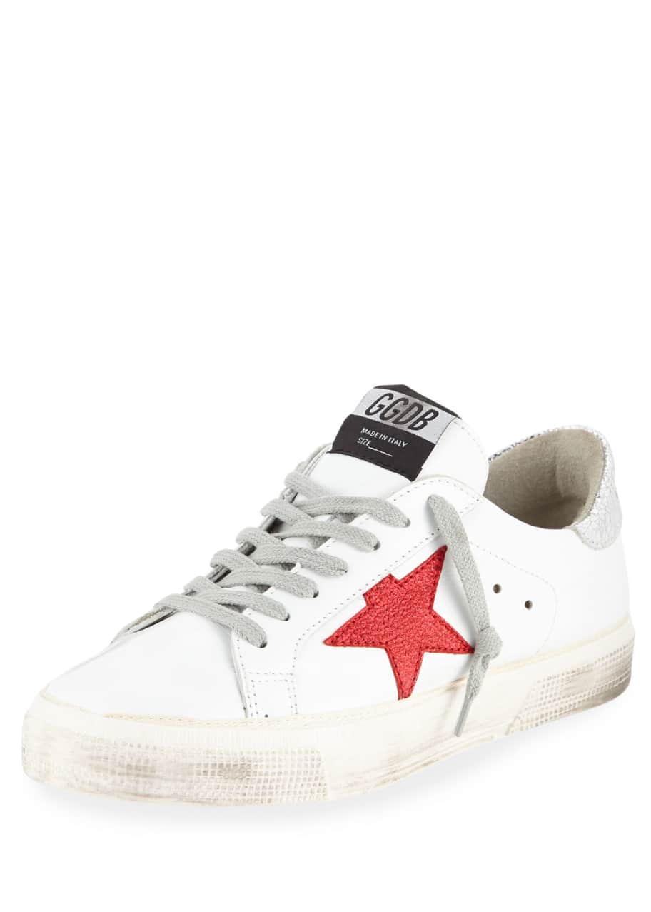Golden Goose May Leather Red-Star Sneakers - Bergdorf Goodman