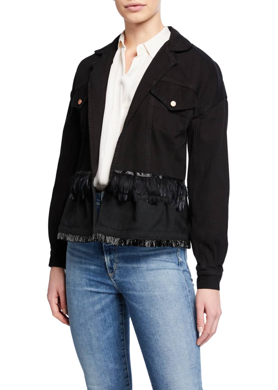 Feather Hem Denim Jacket Black