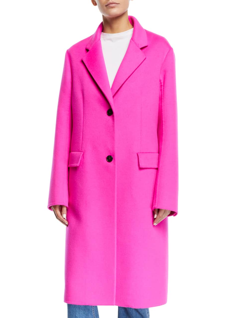 Image 1 of 1: Single-Breasted Two-Button Angora Wool Knee-Length Coat
