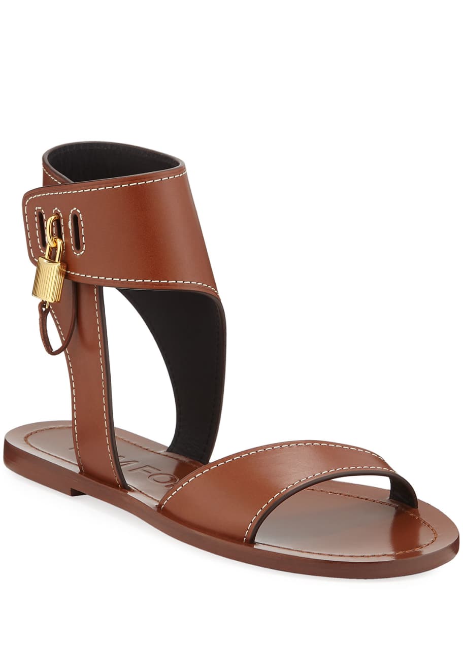 TOM FORD Flat Leather Sandals with Padlock - Bergdorf Goodman