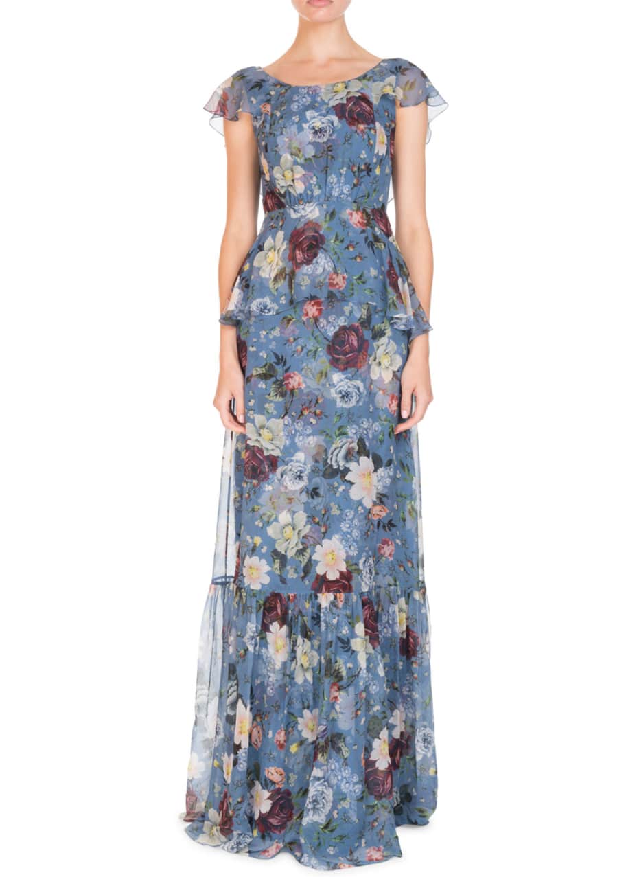 Erdem Julianna Scoop-Neck Cap-Sleeve Floral-Print Silk Chiffon Dress ...