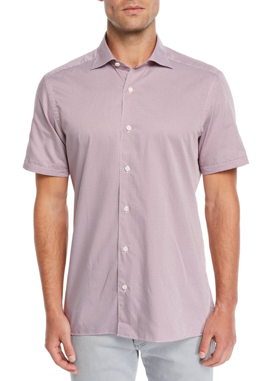 Image 1 of 1: Men's Grid-Pattern Short-Sleeve Sport Shirt