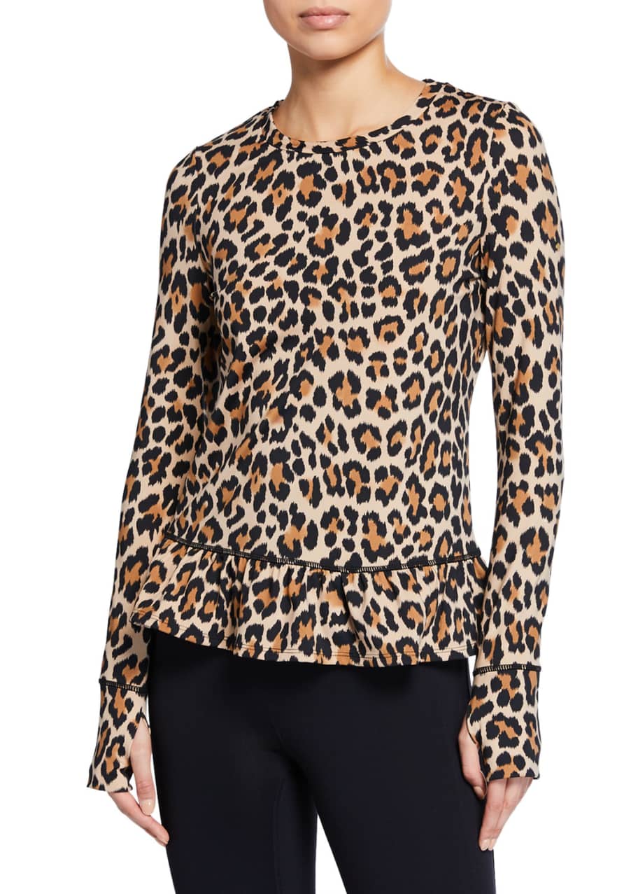 kate spade new york leopard-print long-sleeve flounce top - Bergdorf ...