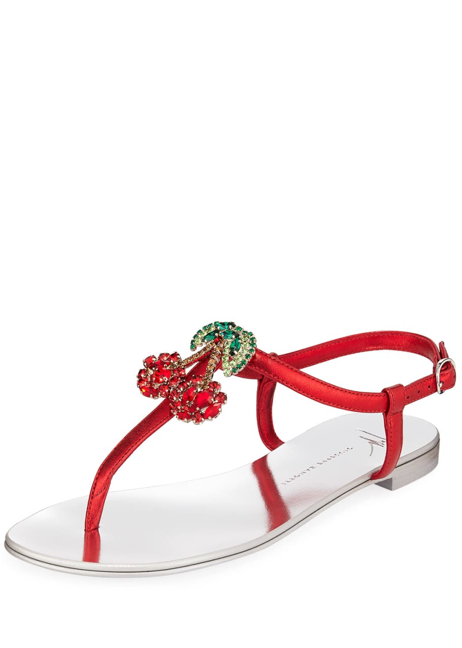 Giuseppe Zanotti Metallic Sandals with Cherry Pendant - Bergdorf Goodman