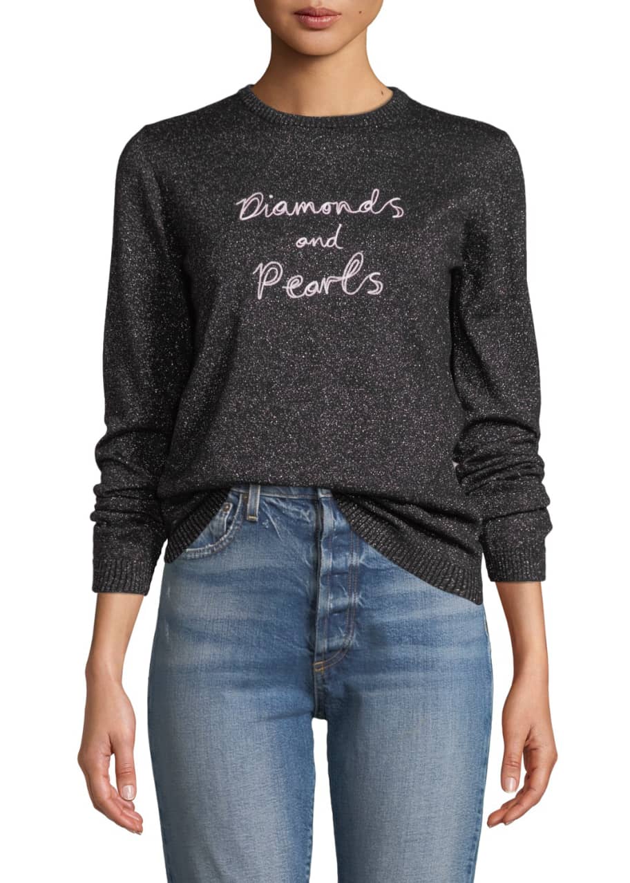 Bella Freud Diamonds & Pearls Embroidered Metallic Pullover Sweater ...