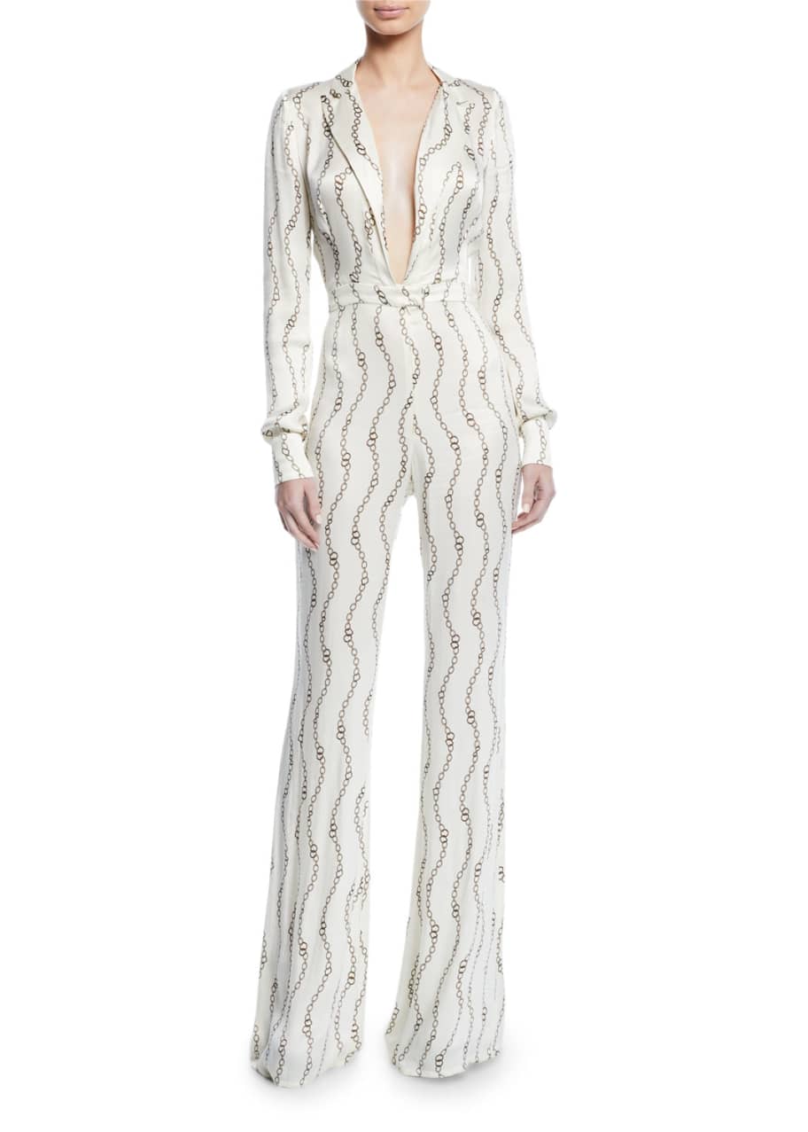 Alexis Danai Printed Long-Sleeve Plunging Jumpsuit - Bergdorf Goodman