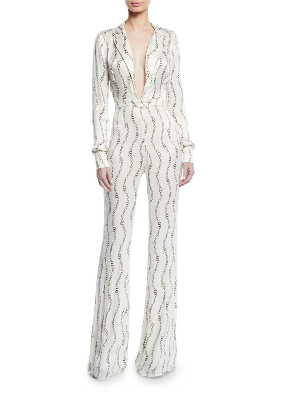 Danai Printed Long Sleeve Plunging Jumpsuit